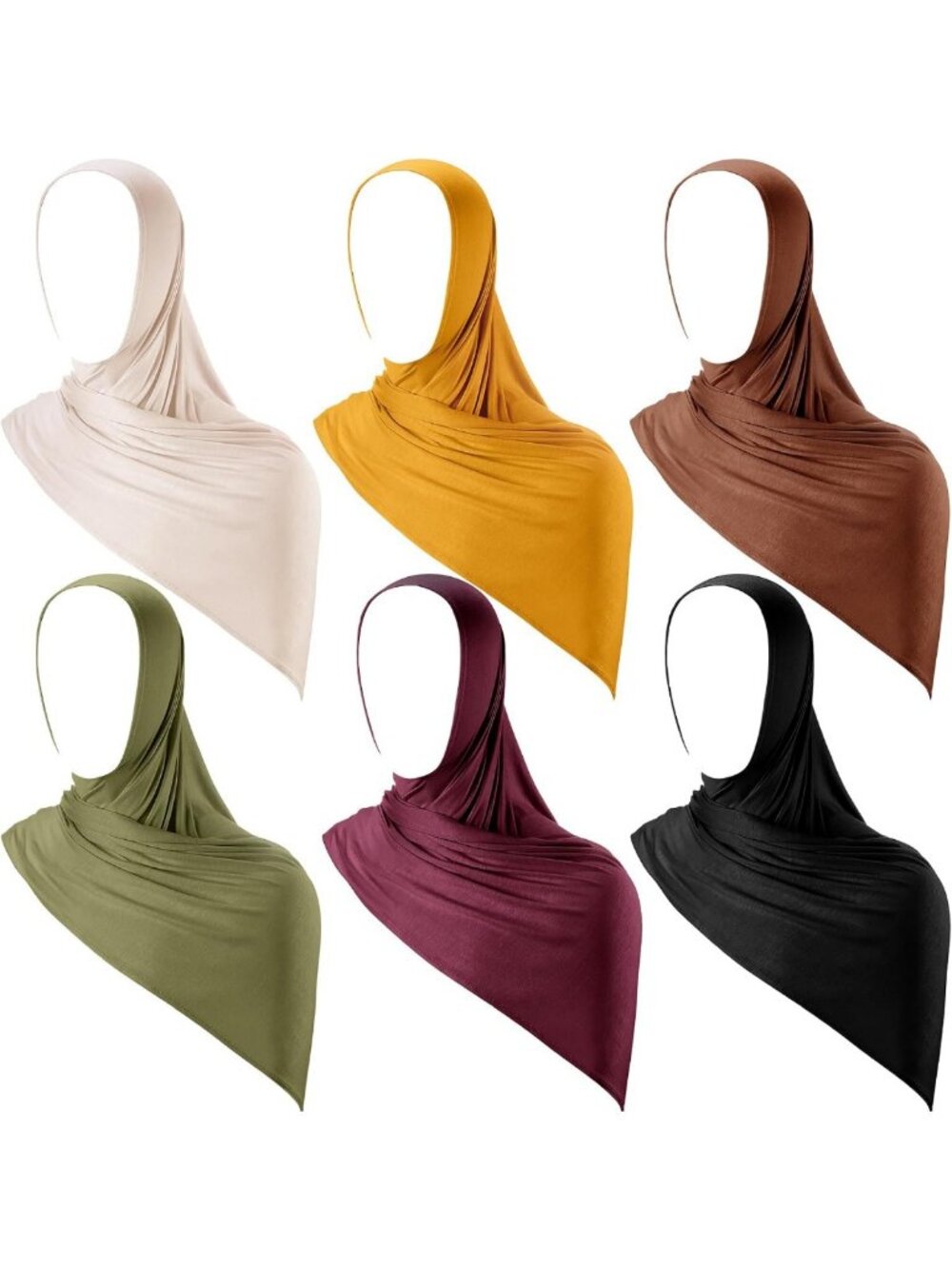 6 Pcs Lightweight Soft Jersey Hijabs for Women - Long Stretch Scarf Wraps